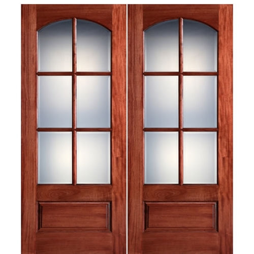 72X80" 6-Lite Arch Lite True Divided Lite (TDL) Mahogany Wood Entry Double Doors