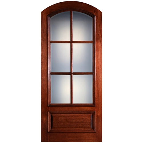 96" Tall 6-Lite Arch Top True Divided Lite (TDL) Mahogany Wood Exterior Door With Raised Moulding