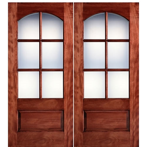 96" Tall  6-Lite Arch Lite True Divided Lite (TDL) Mahogany Wood Entry Double Doors
