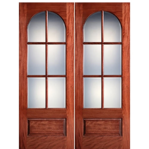 96" Tall  6-Lite Circle Top True Divided Lite (TDL) Mahogany Wood Entry Double Doors
