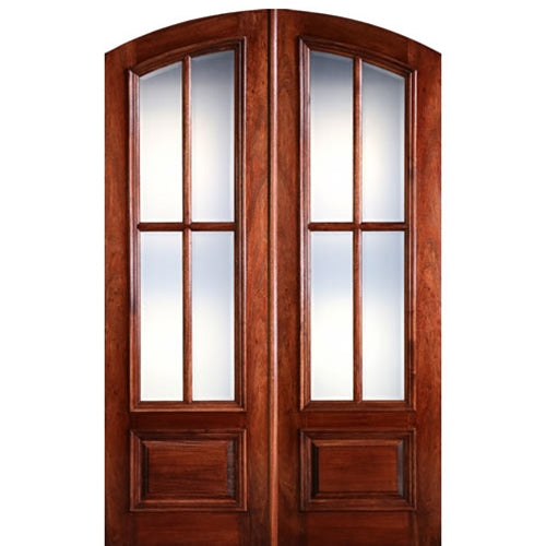 Prehung 96" Tall 4 Lite Arch Top True Divided Lite (TDL) Mahogany Wood Entry Double Doors
