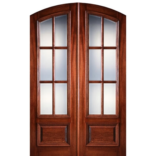 Pre-hung 96" Tall 6 Lite Arch Top True Divided Lite (TDL) Mahogany Wood Entry Double Doors
