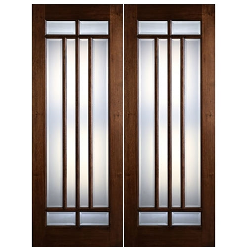 72X96" Tall 8-Lite Marginal True Divided Lite (TDL) Mahogany Wood Entry Double Doors 
