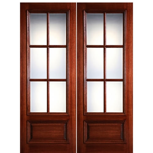 6-Lite 1-Panel True Divided Lite (TDL) Mahogany Wood Entry Double Doors with Raised Moulding 
