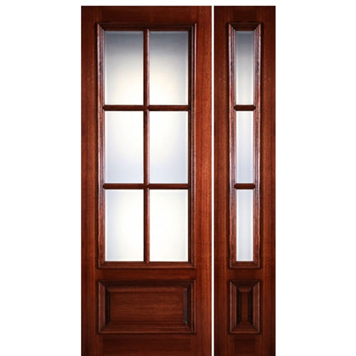 6-Lite 1-Panel True Divided Lite (TDL) Mahogany Wood Exterior Door With Raised Moulding and One Sidelite