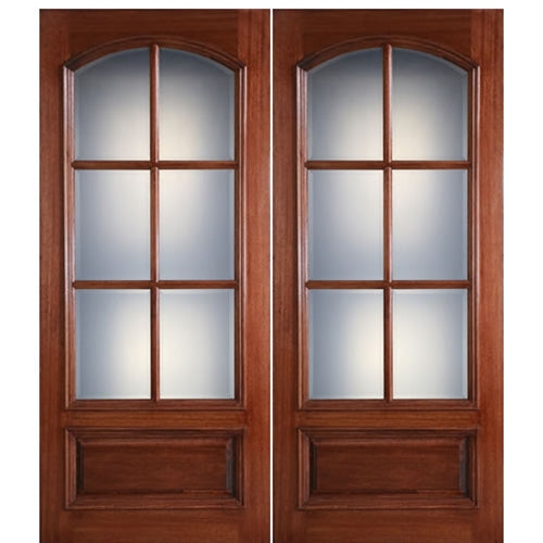 84"x96" Tall 6 Lite Arch Square Top True Divided Lite (TDL) Mahogany Wood Entry Door

