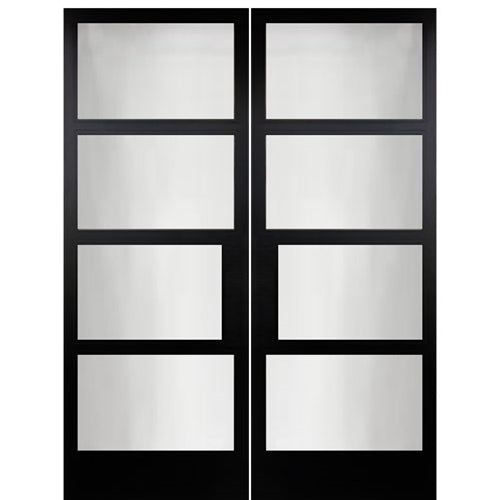 Narrow Profile 4 Lite 1-Block Smooth Fiberglass Entry Double Doors 