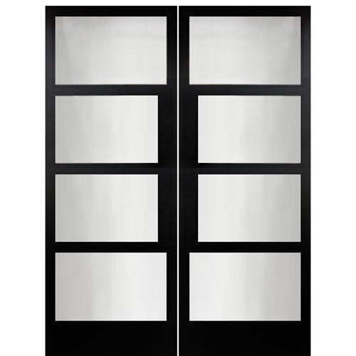 Narrow Profile 4 Lite 2-Block Smooth Fiberglass Entry Double Doors 