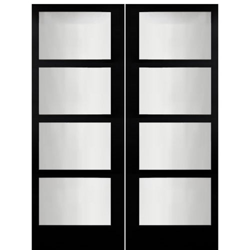 Narrow Profile 4 Lite 4-Block Smooth Fiberglass Entry Double Doors 