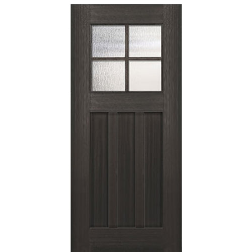 36"x80" Craftsman Style 4-Lite 3 Panel Mahogany Entry Door