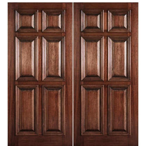 80" Tall 6 Panel Solid Mahogany Wood Entry Double Door with Raised Moulding
