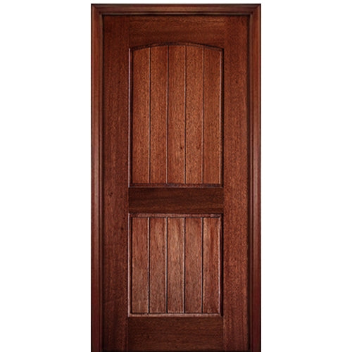 80" Tall 2 Panel V Grooved Arched Panel Solid Mahogany Entry Door