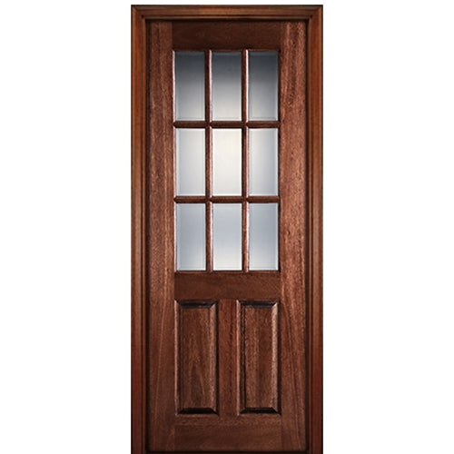 96" 9-Lite 2-Panel True Divided Lite (TDL) Mahogany Wood Entry Door