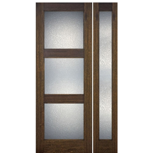 36"X80" Tall Contemporary 3-Lite Mahogany Wood Entry Door with Full Lite Sidelite