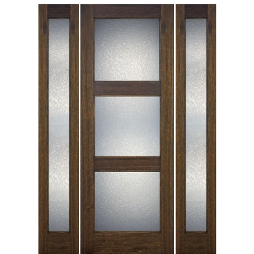 36"X80" Tall Contemporary 3-Lite Mahogany Wood Entry Door with Full Lite Sidelites