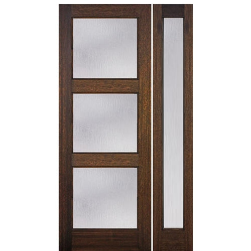 96" Tall Contemporary 3-Lite  Mahogany Wood Entry Door with Full Lite Sidelite