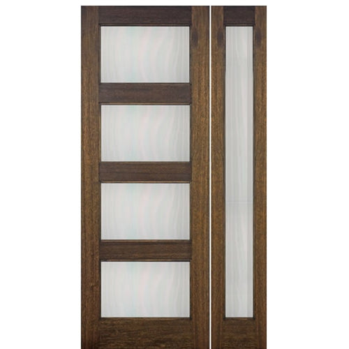 36"X80" Tall Contemporary 4-Lite Mahogany Entry Door with Full Lite Sidelite