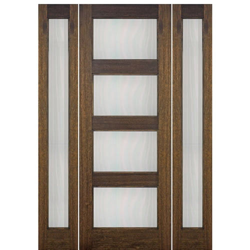 36"X80" Tall Contemporary 4-Lite Mahogany Entry Door with Full Lite Sidelites