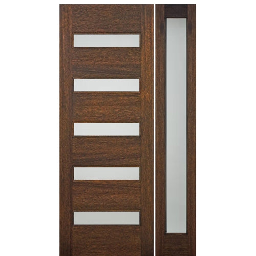 36"x80" Contemporary 5-Lite Horizontal Lite Mahogany Wood Door with Full Lite Sidelite