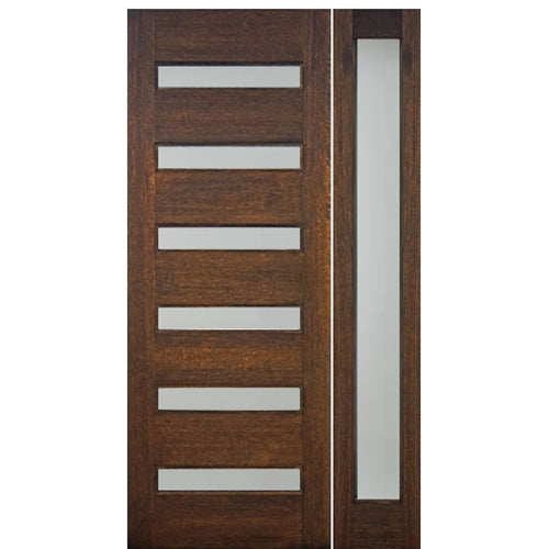 36"X96" 6-Lite Horizontal Contemporary style Mahogany Wood Entry Door with Full Lite Sidelite