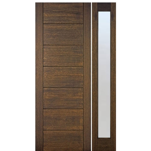 96" Tall 7-Panel Contemporary Style Mahogany Wood Entry Door with Full Lite Sidelite