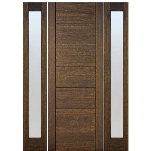 96" Tall 7-Panel Contemporary Style Mahogany Wood Entry Door with Full Lite Sidelites