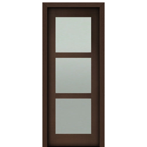 96" Tall Carlo 3-Lite Modern Mahogany Entry Door with Clear or Sandblast Glass