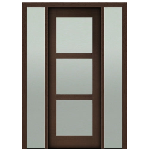 Prehung 96" Tall Carlo 3-Lite Modern Mahogany Entry Door with Two Sidelite