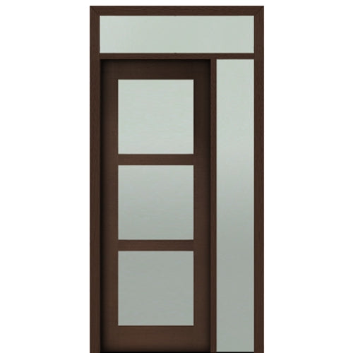 Prehung 96" Tall Carlo 3-Lite Modern Mahogany Entry Door with One Sidelite and Transom