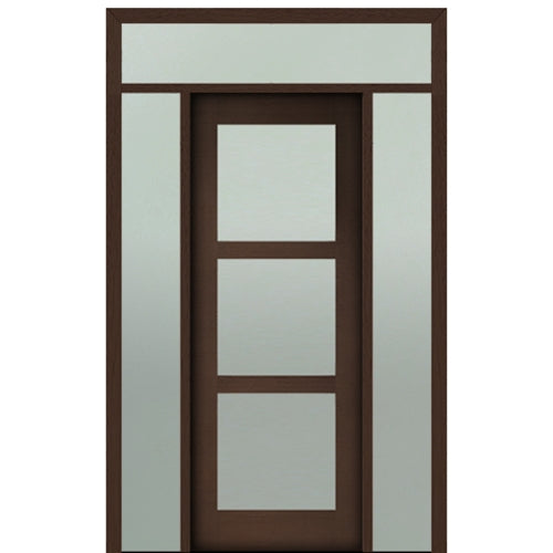 Prehung 96" Tall Carlo 3-Lite Modern Mahogany Entry Door with Two Sidelite and Transom