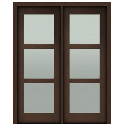 96" Tall Carlo 3-Lite Modern Mahogany Entry Double Door with Clear or Sandblast Glass