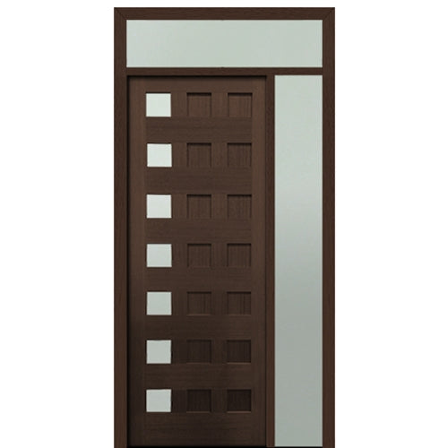 Prehung 36" X 96"  Tall Carlo 7-Lite Modern Mahogany Entry Door with One Sidelite and Transom with Clear Glass