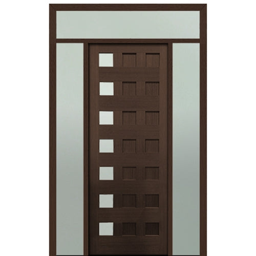 Prehung 36" X 96" Tall Carlo 7-Lite Modern Mahogany Entry Door with Two Sidelite and Transom with Clear Glass