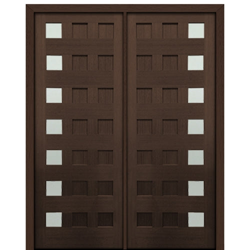 72" X 96"  Tall Carlo 7-Lite Modern Mahogany Entry Double Door with Clear Glass