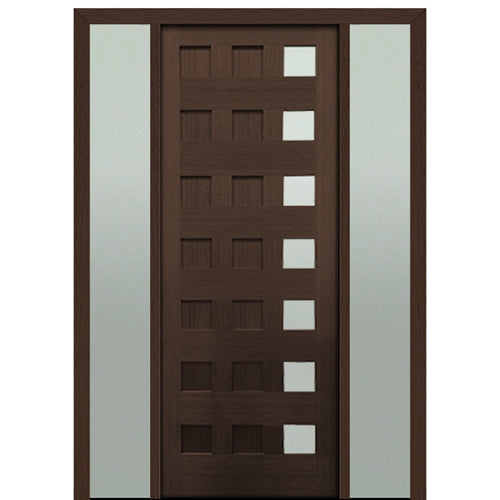 Prehung 36" X 96" Tall Carlo 7-Lite Modern Mahogany Entry Door with Two Sidelite With Clear Glass