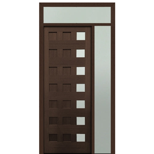 Prehung 36" X 96" Tall Carlo 7-Lite Modern Mahogany Entry Door with One Sidelite and Transom With Clear Glass