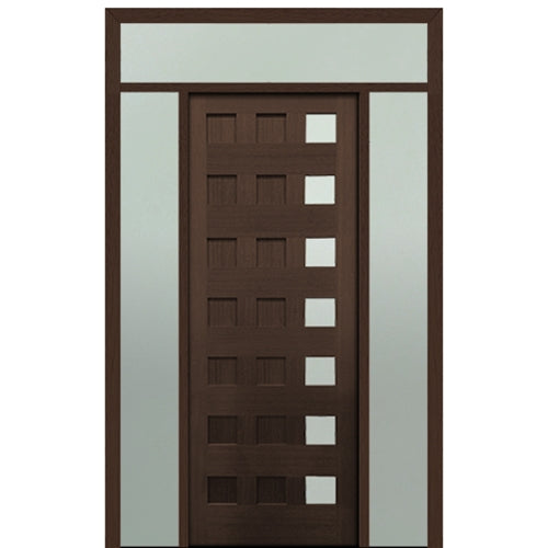 Prehung 36" X 96" Tall Carlo 7-Lite Modern Mahogany Entry Door with Two Sidelite and Transom With Clear Glass