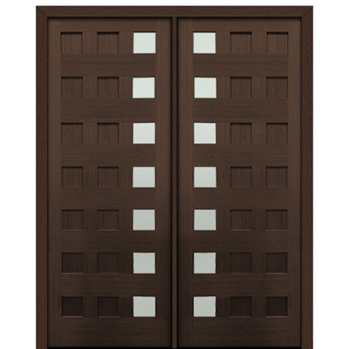 72" X 96" Tall Carlo 7-Lite Modern Mahogany Entry Double Door with Clear Glass