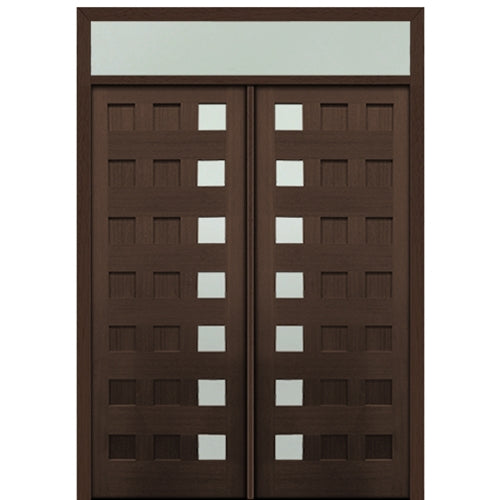 Prehung 72" X 96" Tall Carlo 7-Lite Modern Mahogany Entry Double Door and Transom With Clear Glass