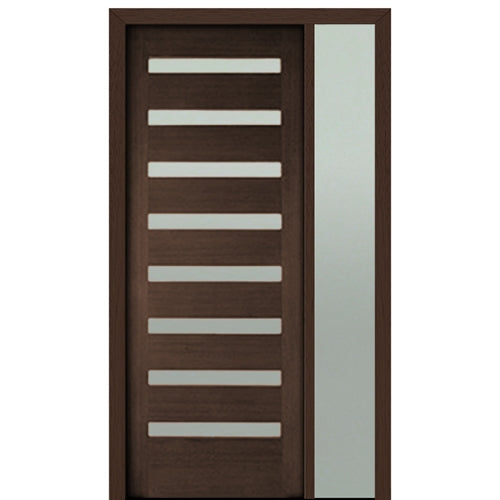 Prehung 36" X 96" Tall Carlo 8-Lite Horizontal Lite Modern Mahogany Entry Door with One Sidelite With Clear Glass