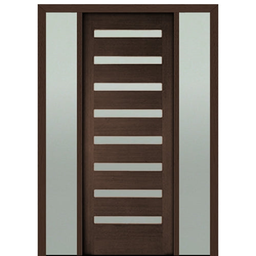 Prehung 36" X 96" Tall Carlo 8-Lite Horizontal Lite Modern Mahogany Entry Door with Two Sidelite With Clear Glass