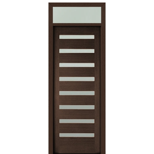 Prehung 36" X 96" Tall Carlo 8-Lite Horizontal Lite Modern Mahogany Entry Door with 12" Transom With Clear Glass