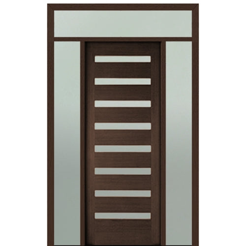 Prehung 36" X 96" Tall Carlo 8-Lite Horizontal Lite Modern Mahogany Entry Door with Two Sidelite and Transom with Clear Glass