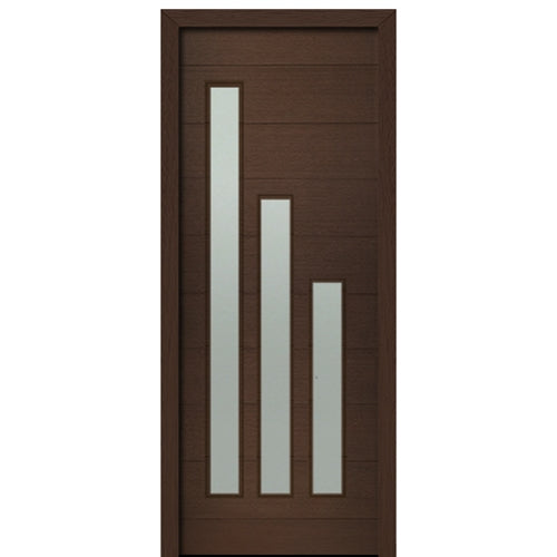 36" X 96"Tall Flores 3 Lite Modern Mahogany Entry Door with Sandblasted IG Glass