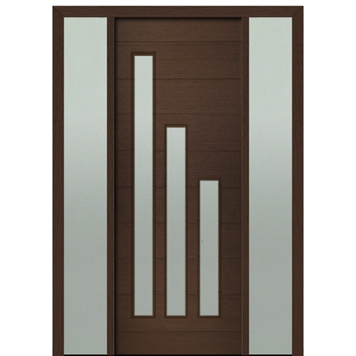 Prehung 96" Tall Flores 3 Lite Modern Mahogany Entry Door with Two Sidelite