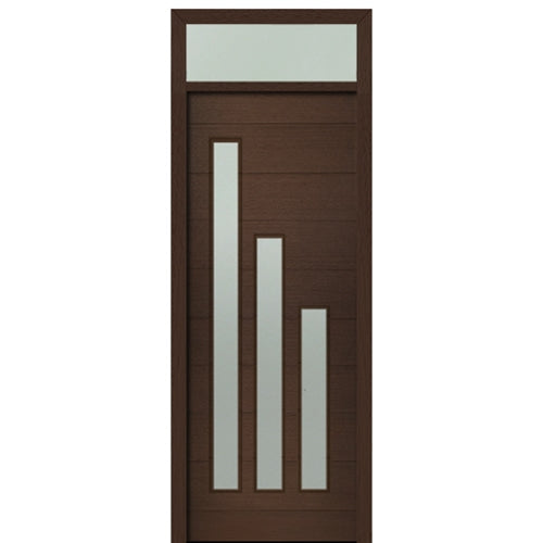 Prehung 36" X 96" Tall Flores 3 Lite Modern Mahogany Entry Door with 12" Transom