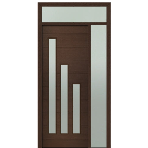 Prehung 36" X 96" Tall Flores 3-Lite Modern Mahogany Entry Door with One Sidelite and Transom