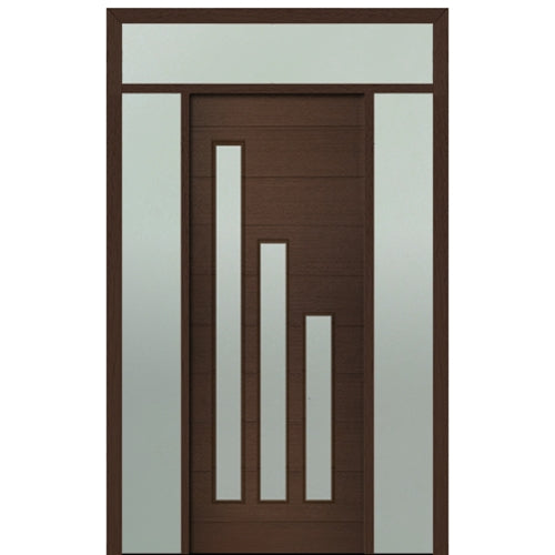 Prehung 36" X 96" Tall Flores 3-Lite Modern Mahogany Entry Door with Two Sidelite and Transom