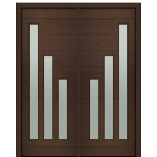 72" X 96" Tall Flores 3-Lite Modern Mahogany Entry Double Door with Sandblasted IG Low E Glass