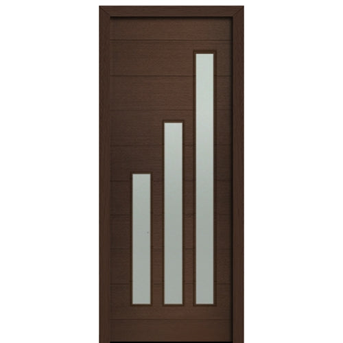 36" X 96" Tall Flores 3 Lite Modern Mahogany Entry Door with Sandblasted IG Glass